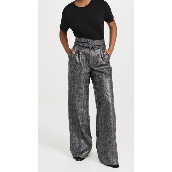 AFRM NWT The Tyler Foldover Trouser in Dark Gray Snake Size 25 - Picture 1 of 5